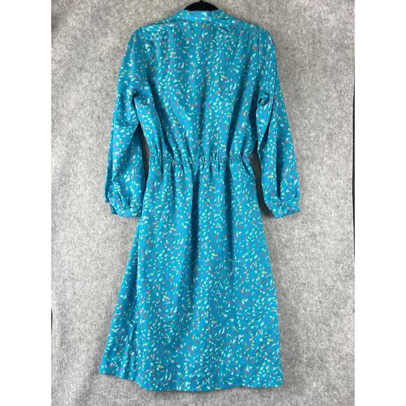 Vintage Neiman Marcus Dress Womens Medium Blue Printed Ruffle Retro USA Made - Picture 10 of 16
